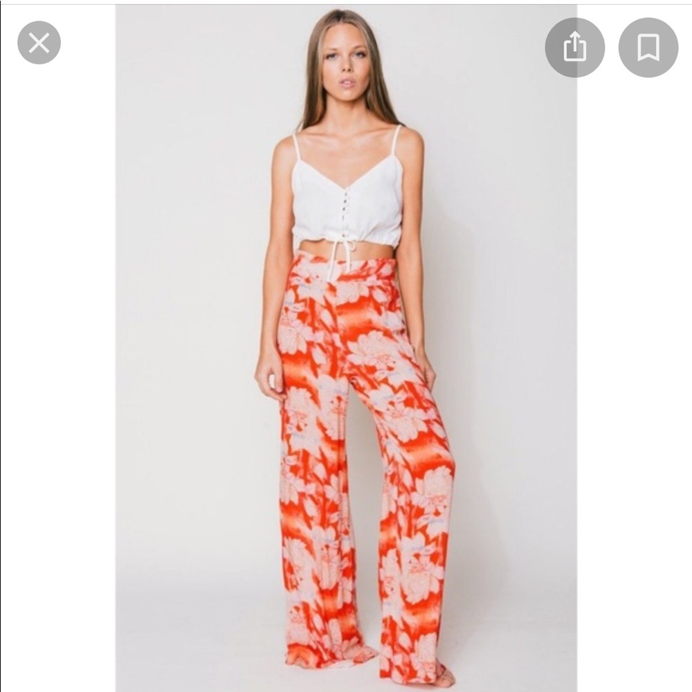 Flynn Skye Red and White Floral Wide Leg Pants